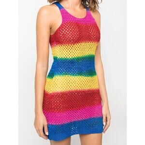 AGR Striped Open Knit Cotton Mini Dress Size S $870